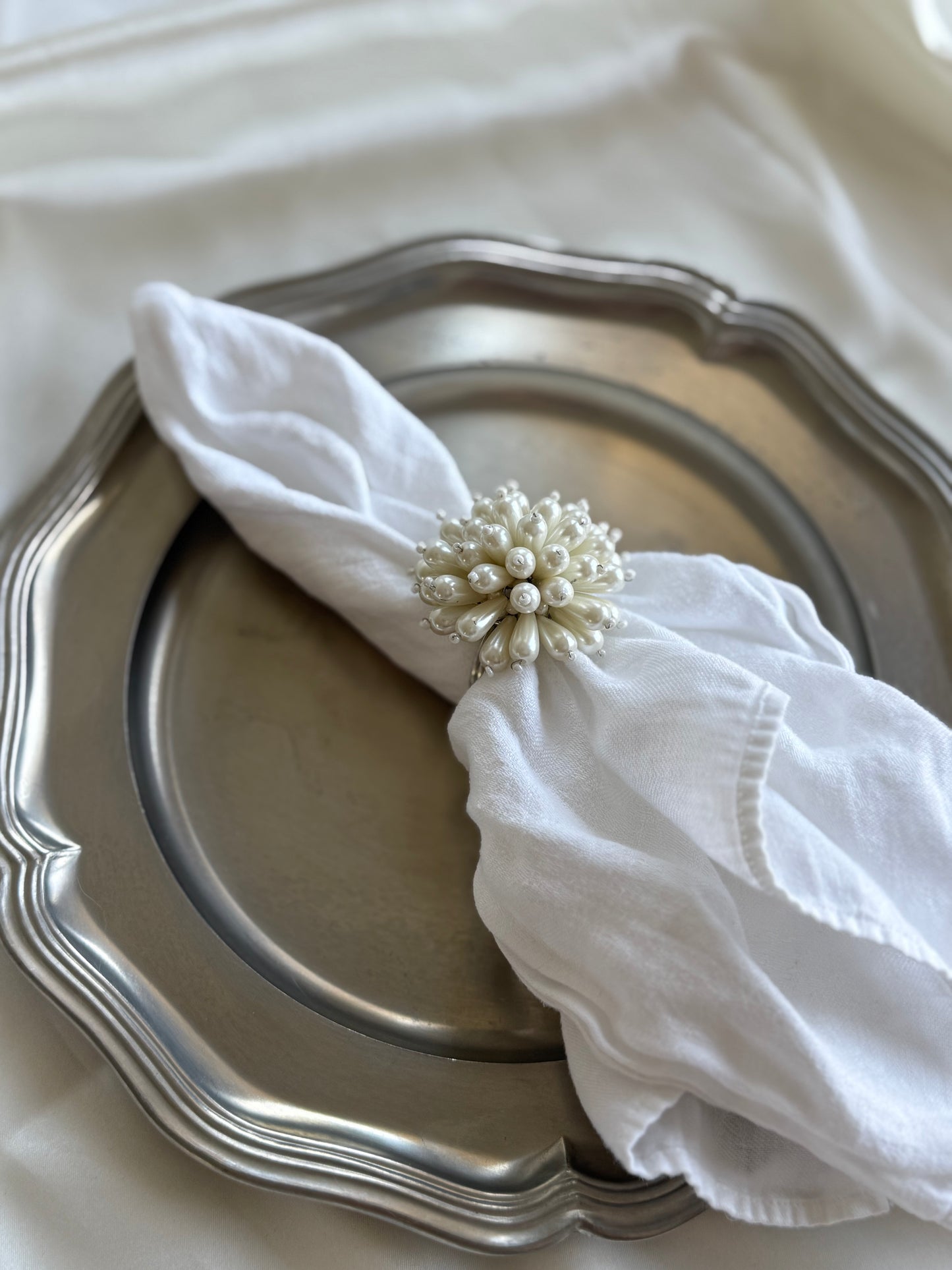 Set of 6 Vintage Pearl Beaded Napkin Rings