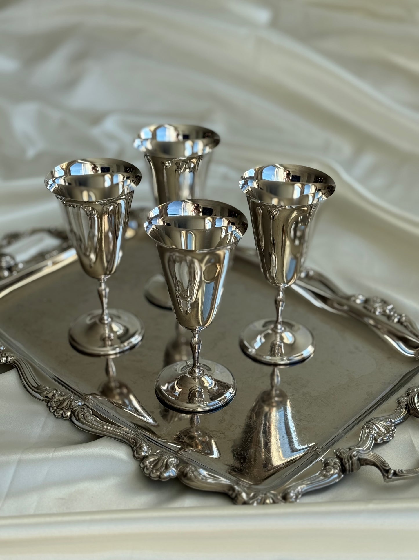 Set of 4 Vintage Silver-Plated Champagne Goblets