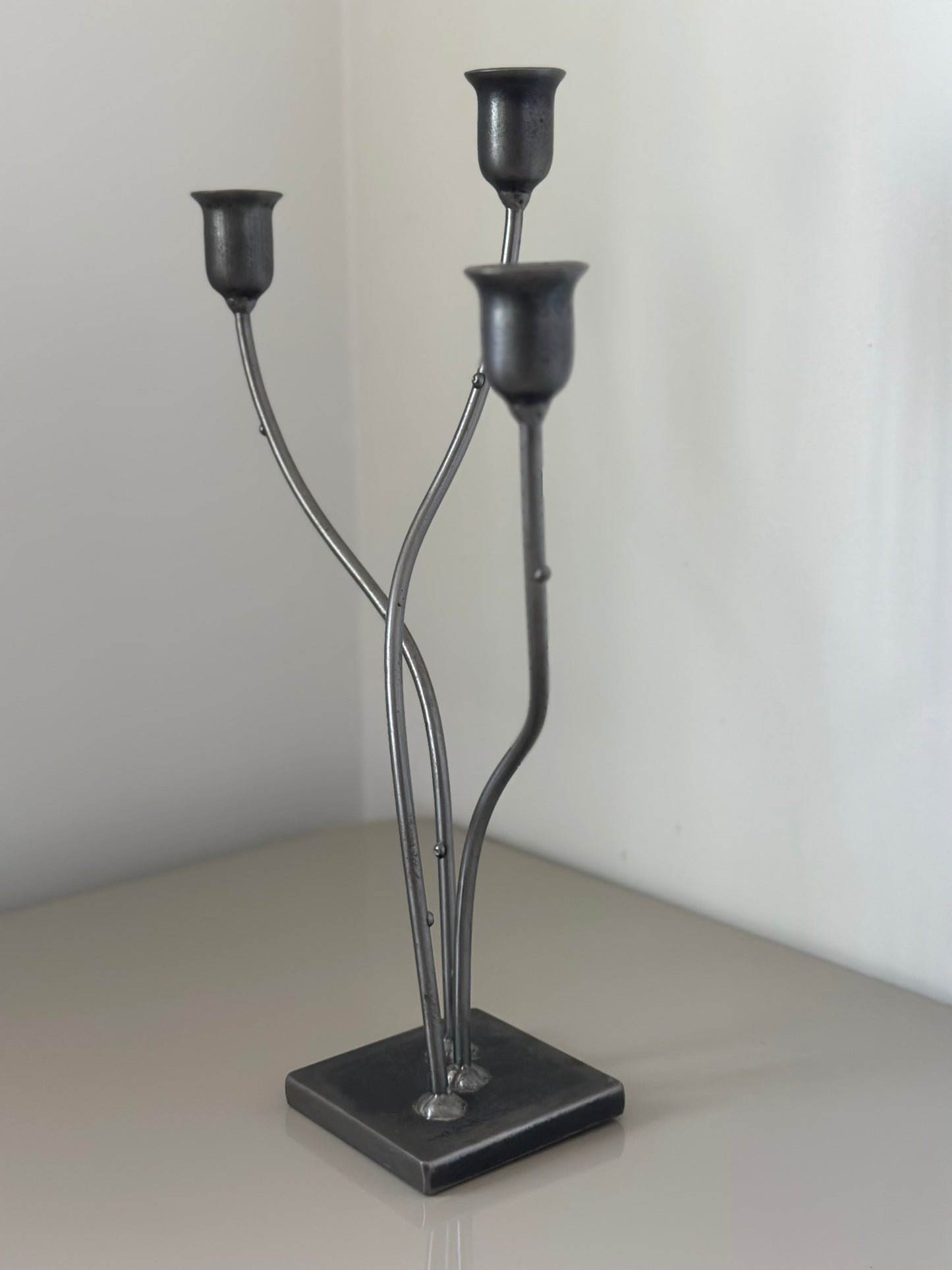 Hand forged iron candelabra
