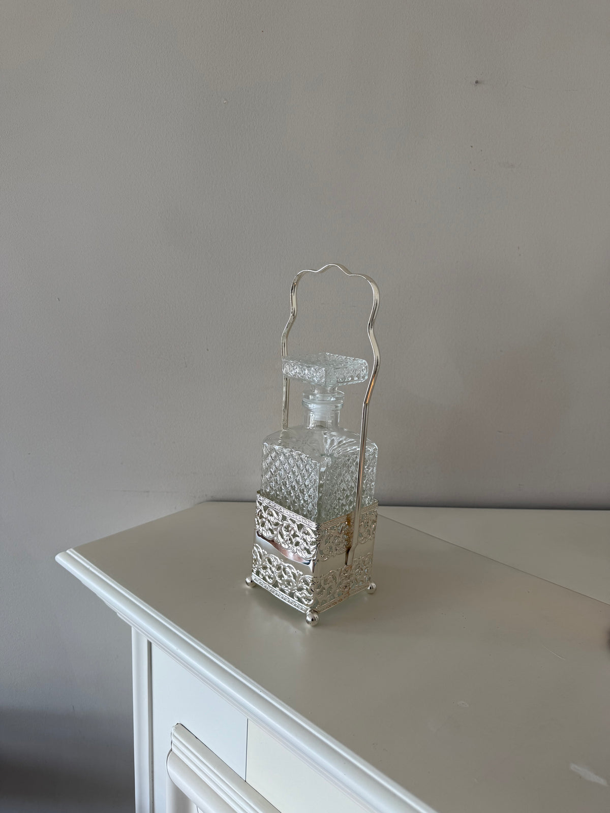 Vintage Italian Pressed Glass Decanter with Silver-Plated Caddy
