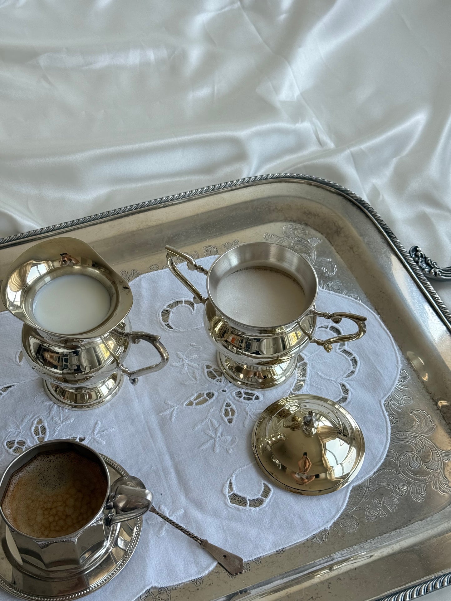 Silver-Plated on Brass Creamer & Covered Sugar Bowl