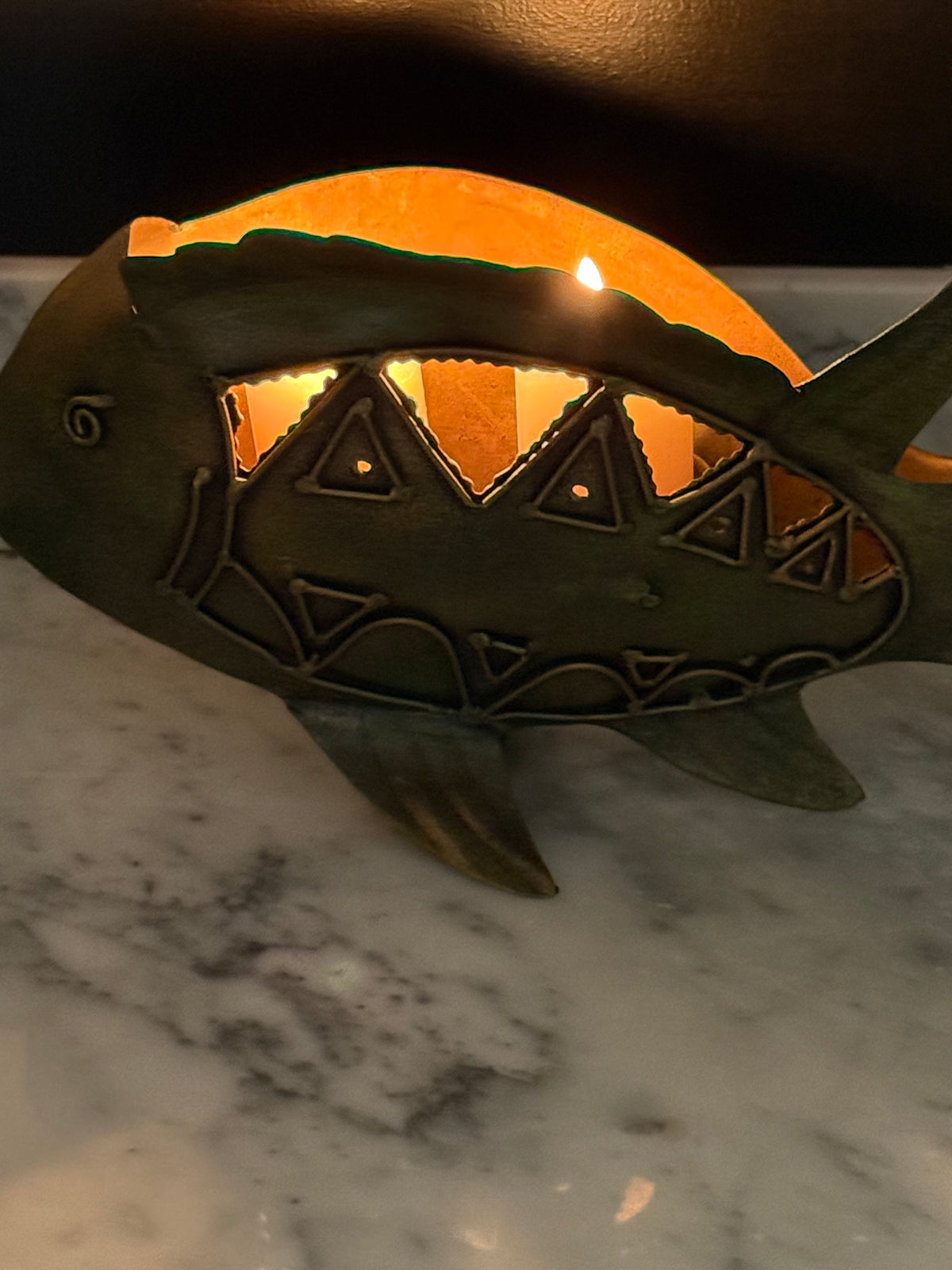 Vintage Metal Fish Candle Holder Sculpture