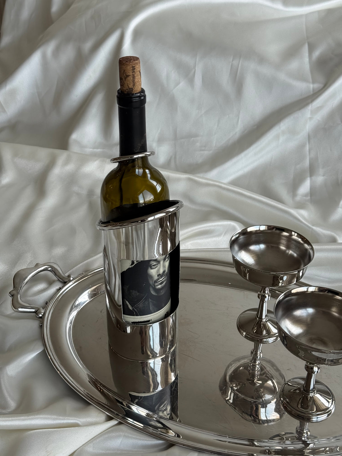 Vintage EP Brass Silver-Plated Wine Bottle Holder