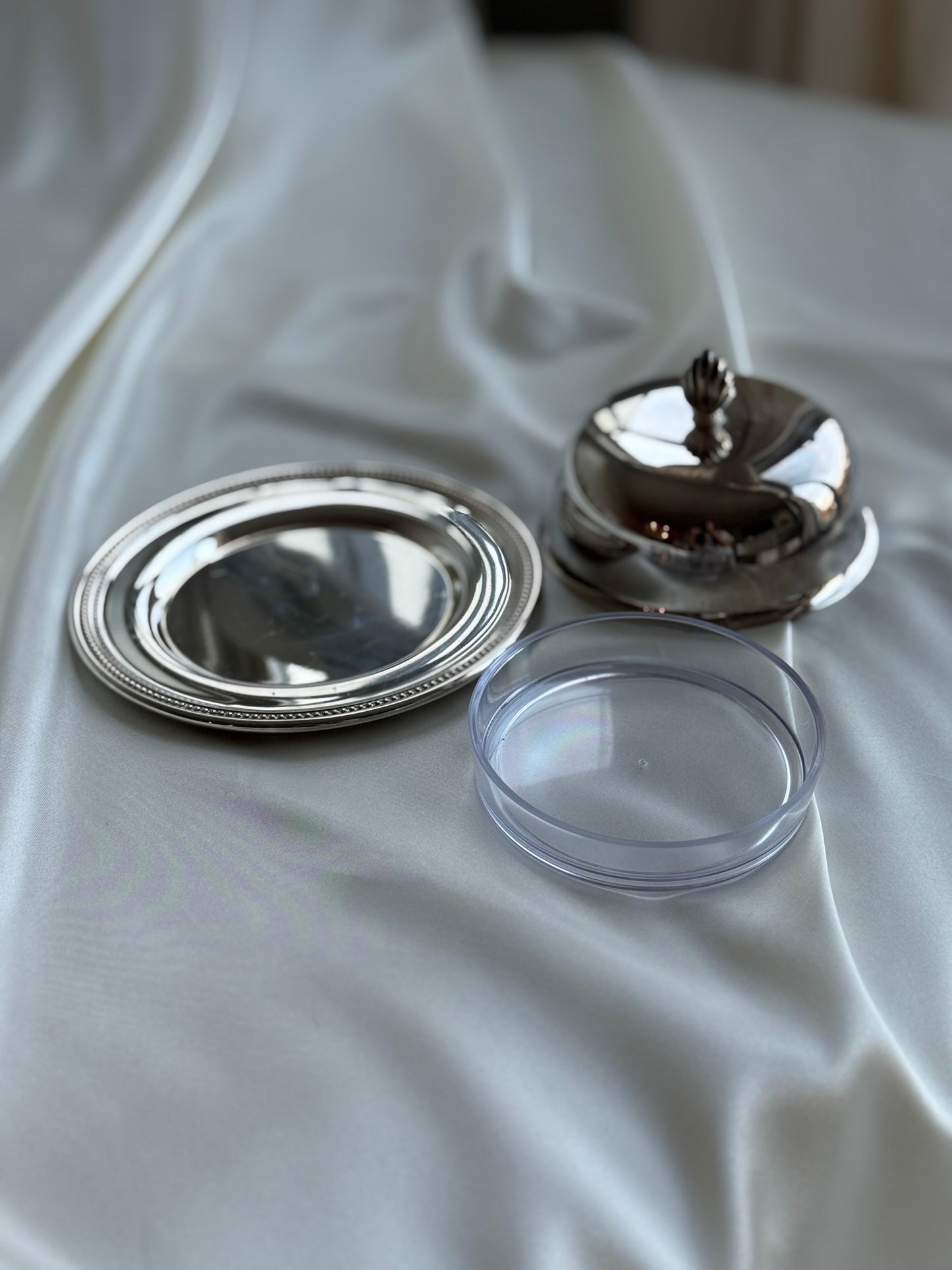 Vintage Silver-Plated Lidded Dish — Beaded Rim