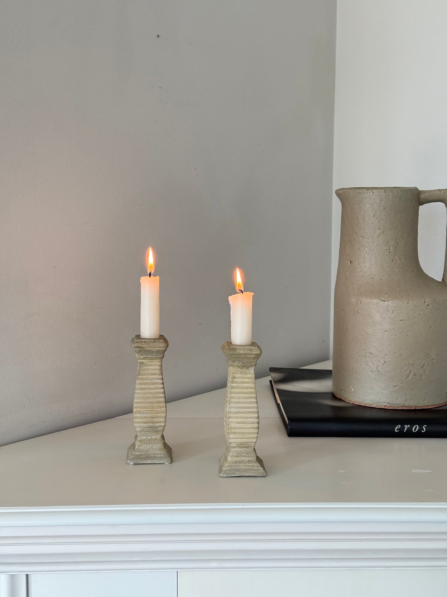 Vintage Textured Ribbed Candleholders (Pair)