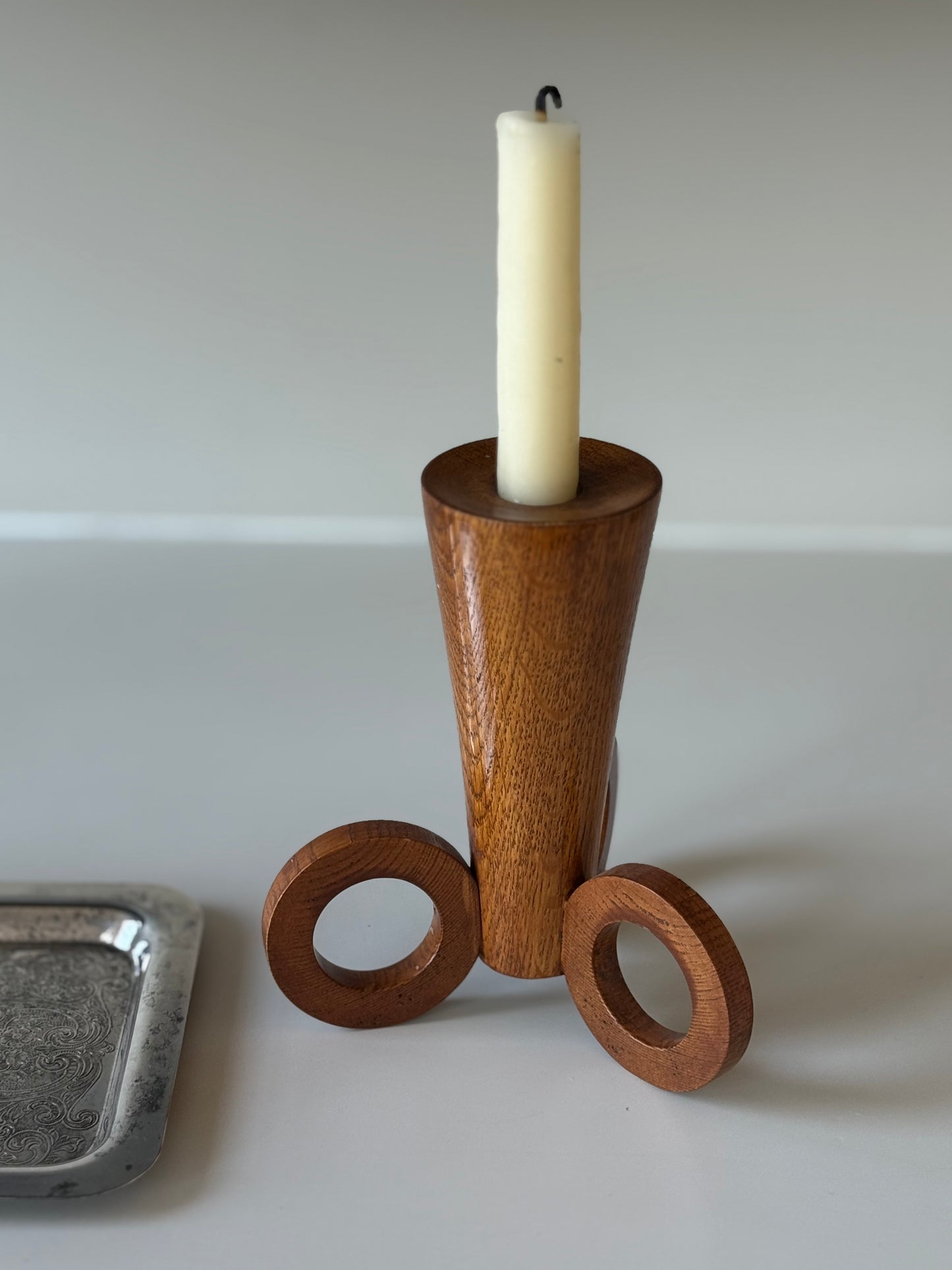 Mid-Century Modern Wooden Candle Holder