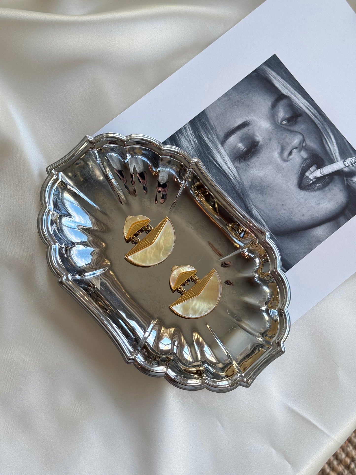 Vintage Mother-of-Pearl Gold-Tone Clip-On Earrings