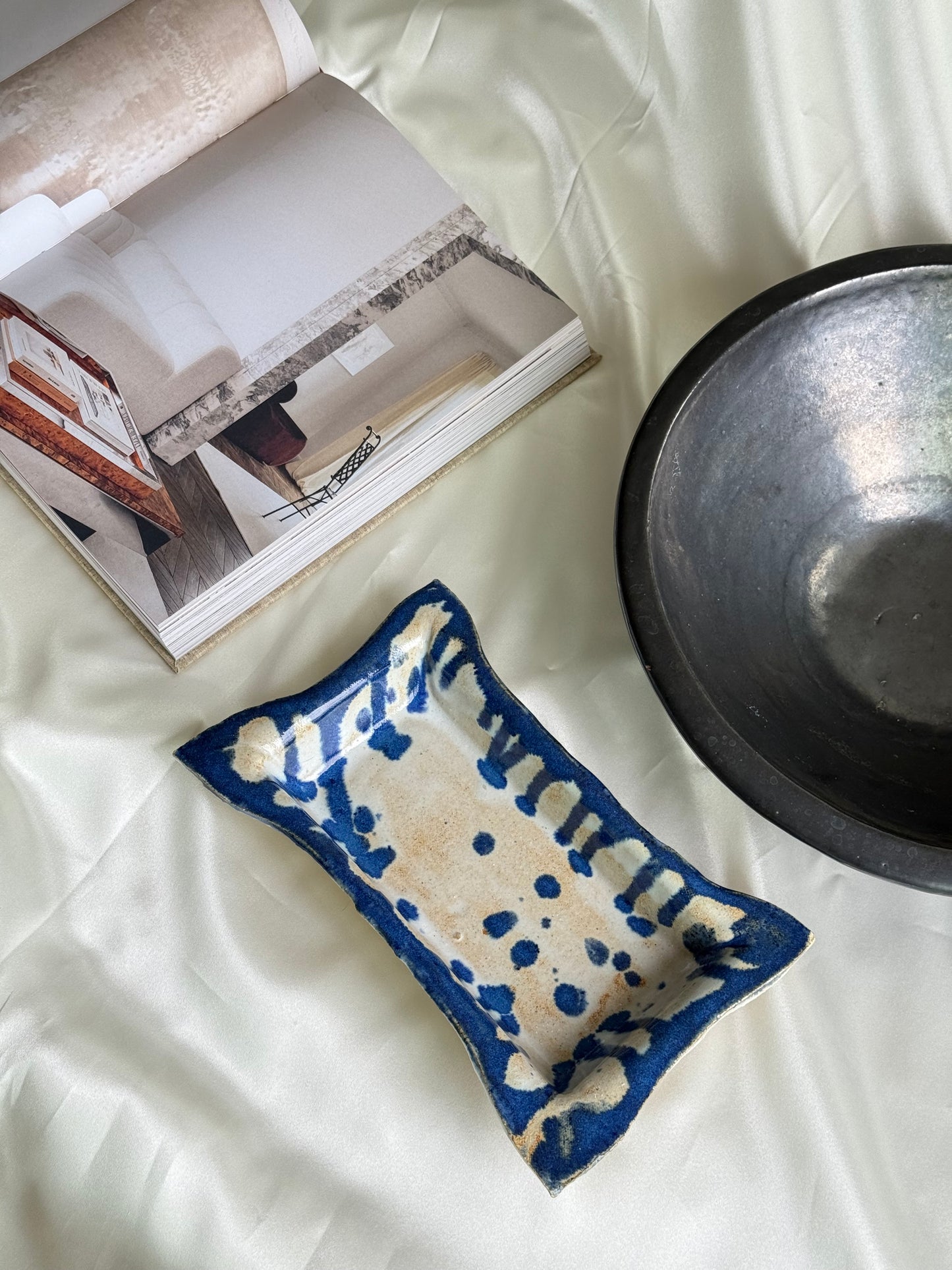 Vintage Hand-Formed Ceramic Catchall – Cobalt Slips Ware Tray