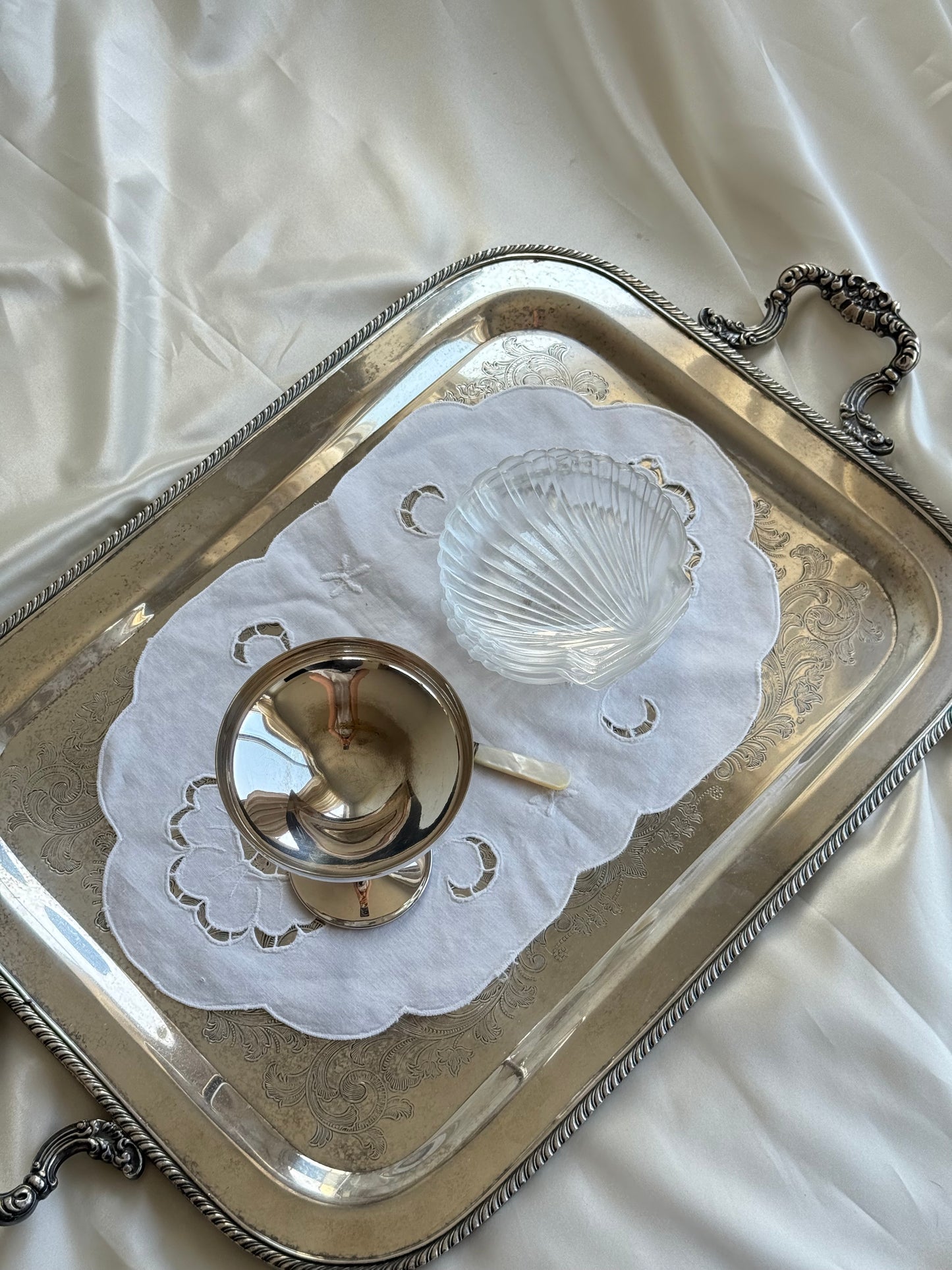 Set of 4 Vintage French Glass Shell Dishes