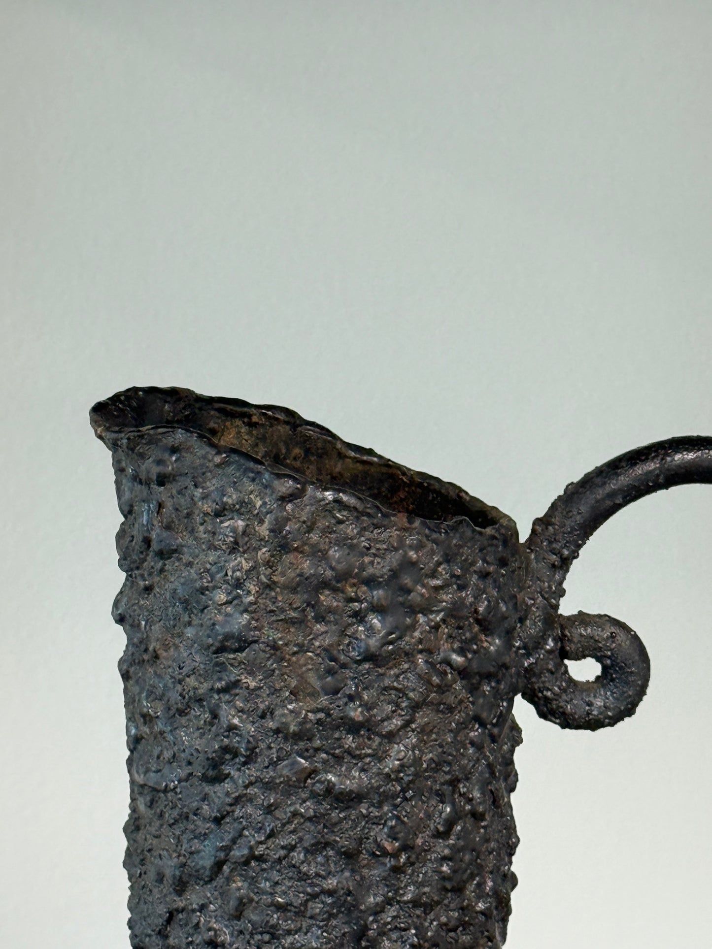 Vintage Brutalist Cast Iron Pitcher Vase