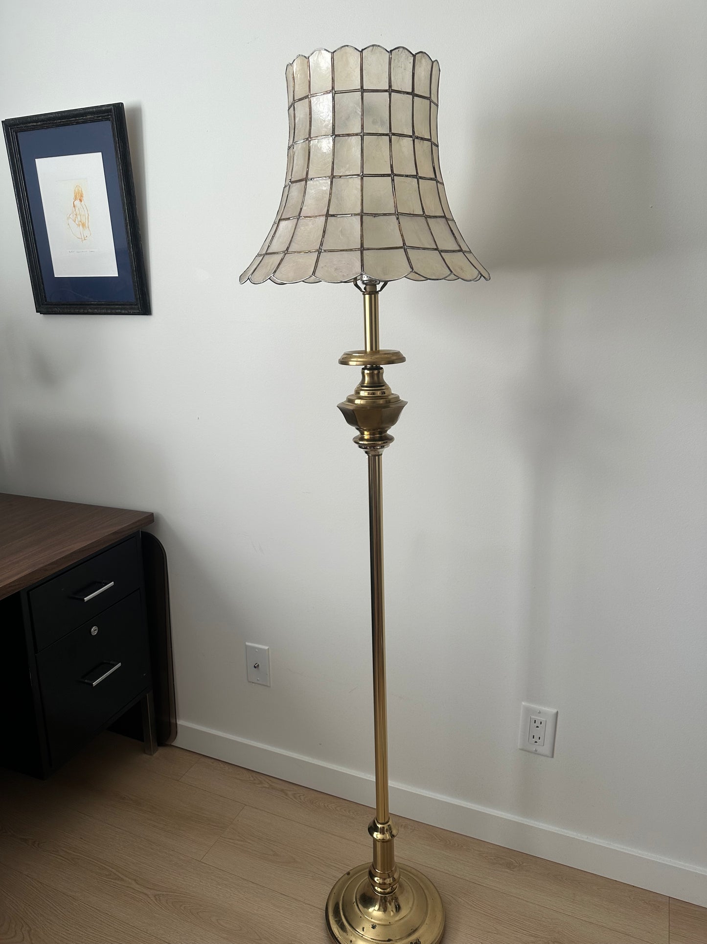 Capiz shell and brass lamp