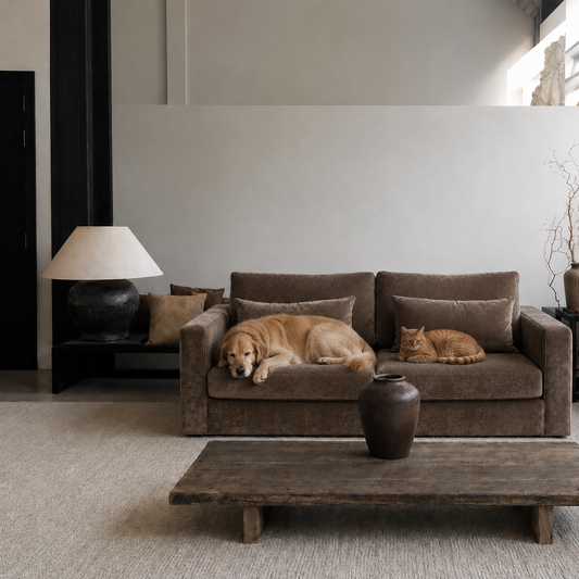 brown vintage style sofa with dogs on 
