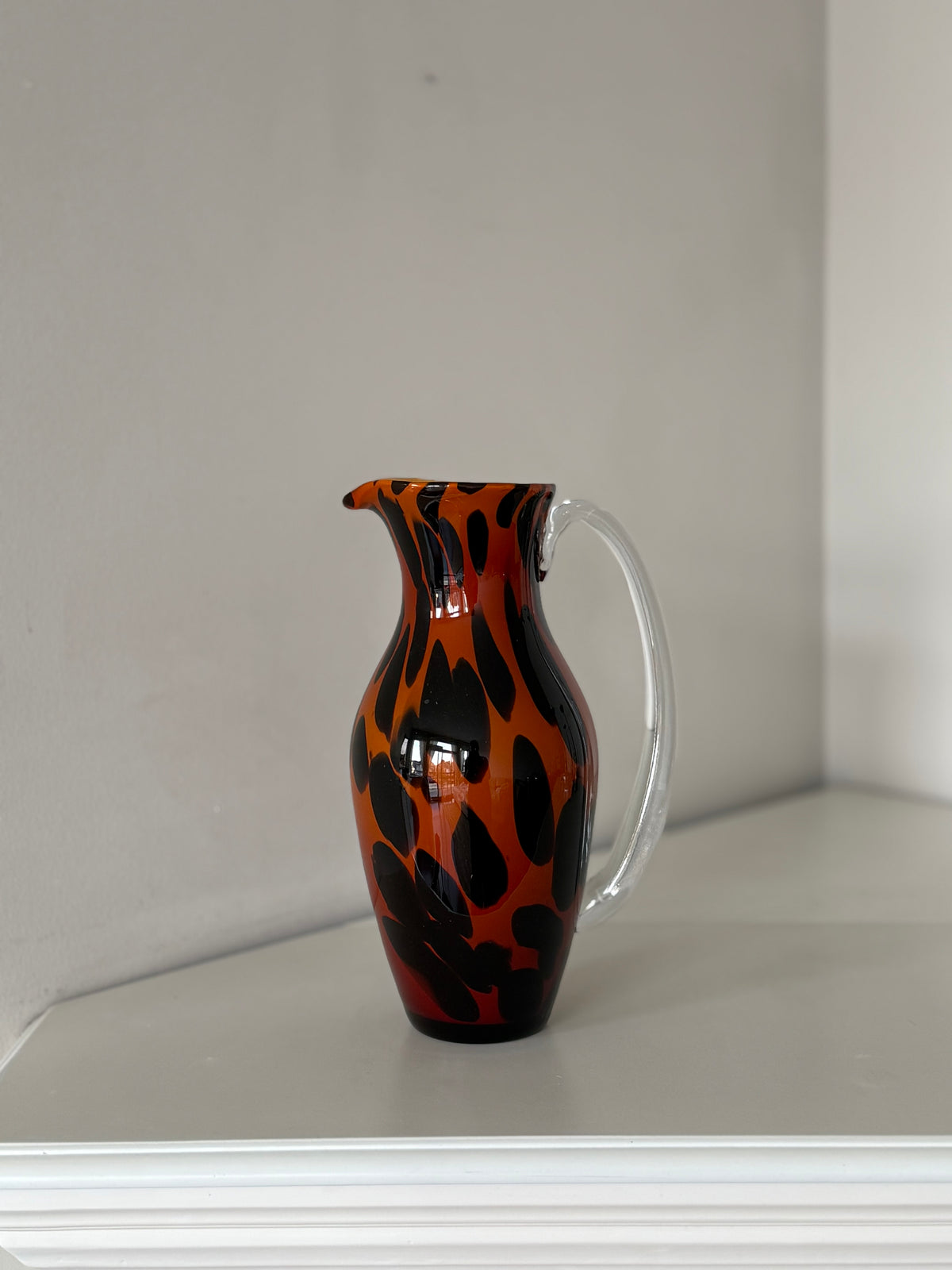 Vintage Leopard Print Art Glass Pitcher