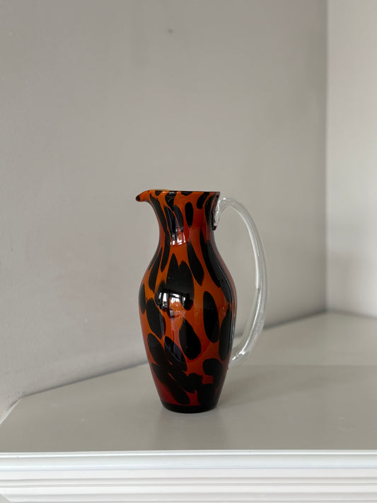 Vintage Leopard Print Art Glass Pitcher
