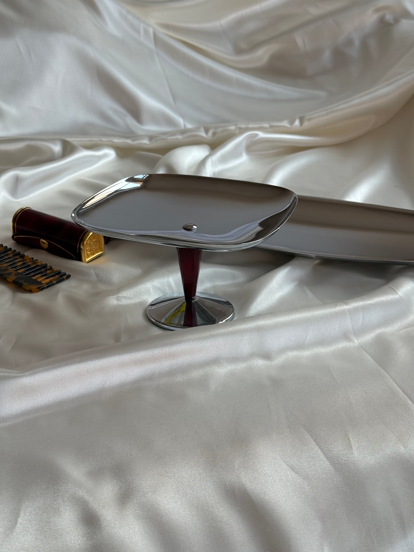 Vintage MCM-Style Chrome Serving Set with Tortoiseshell Accents