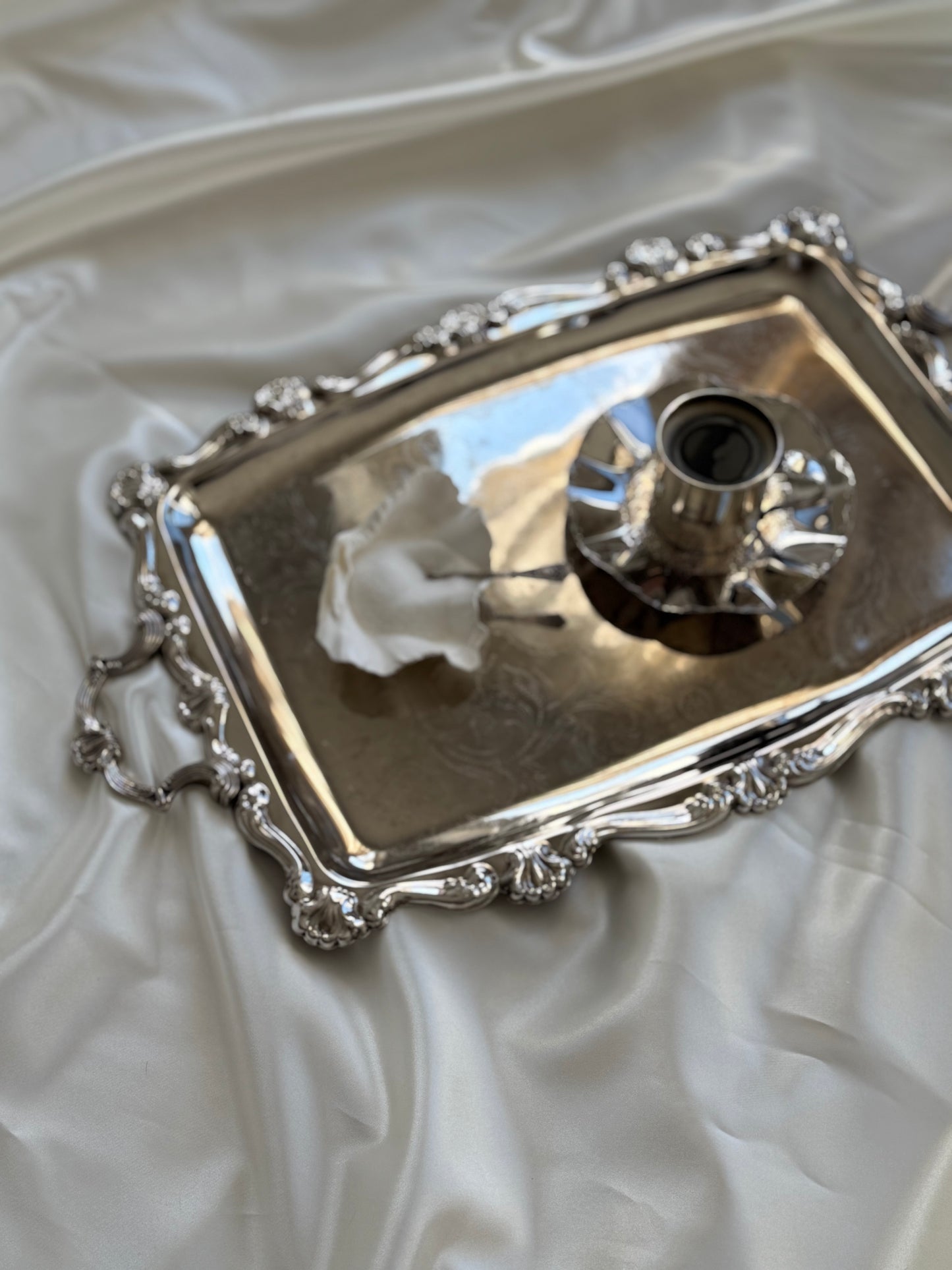 Vintage Silver-Plated Serving Tray with Shell Motif Handles