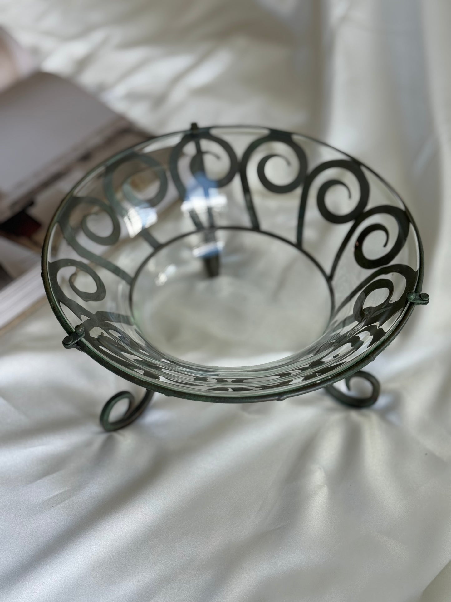 Scroll Metal & Glass Centerpiece Bowl