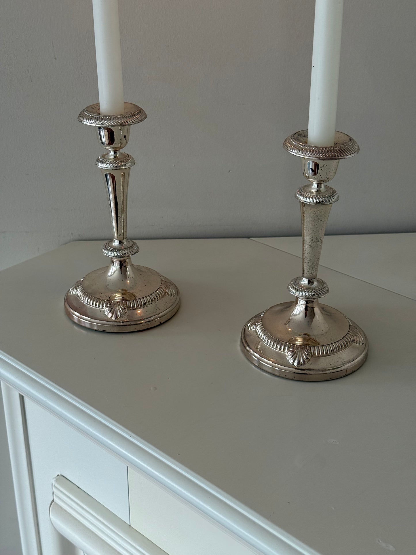 Vintage Silver-Plated Candlesticks — Pair