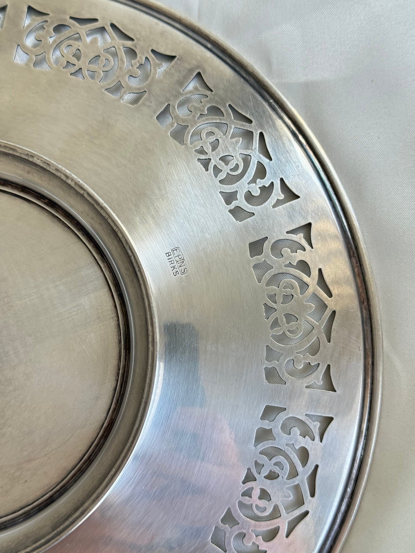 Vintage Birks EPNS Pierced Silver Plate Tray on small pedestal