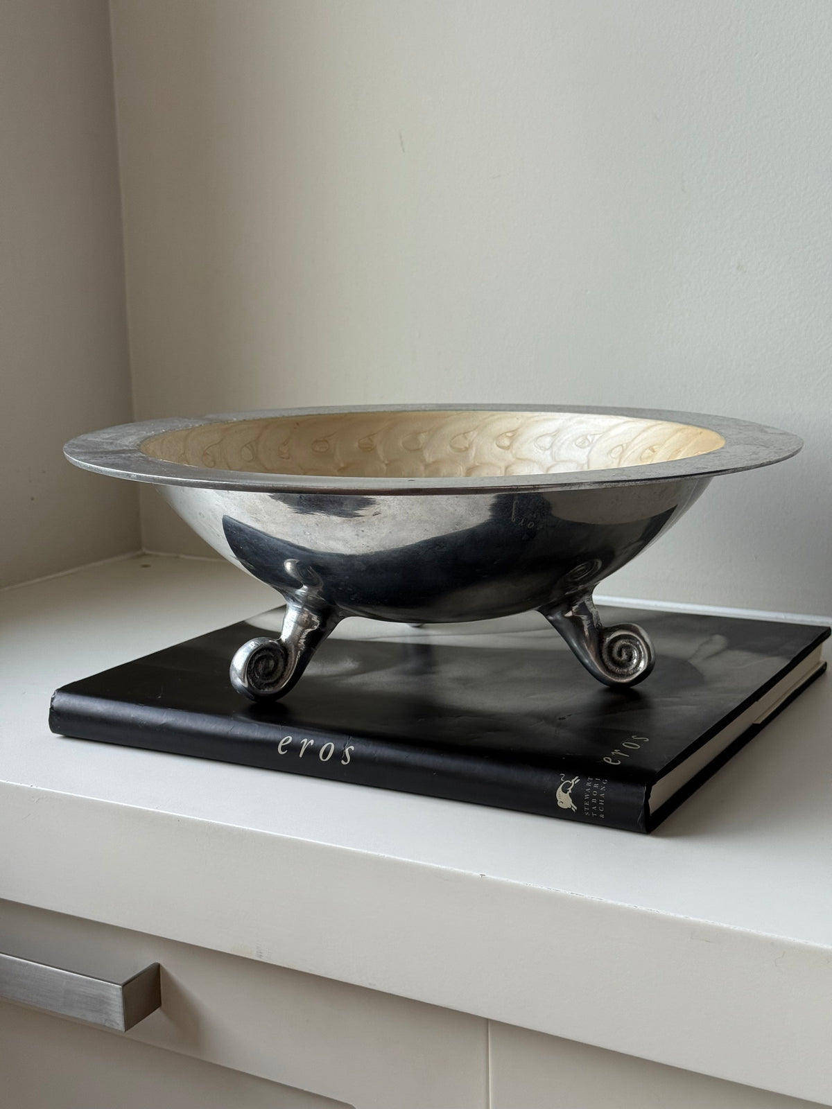 Vintage Silver-Tone Footed Centerpiece Bowl with Swirl Feet