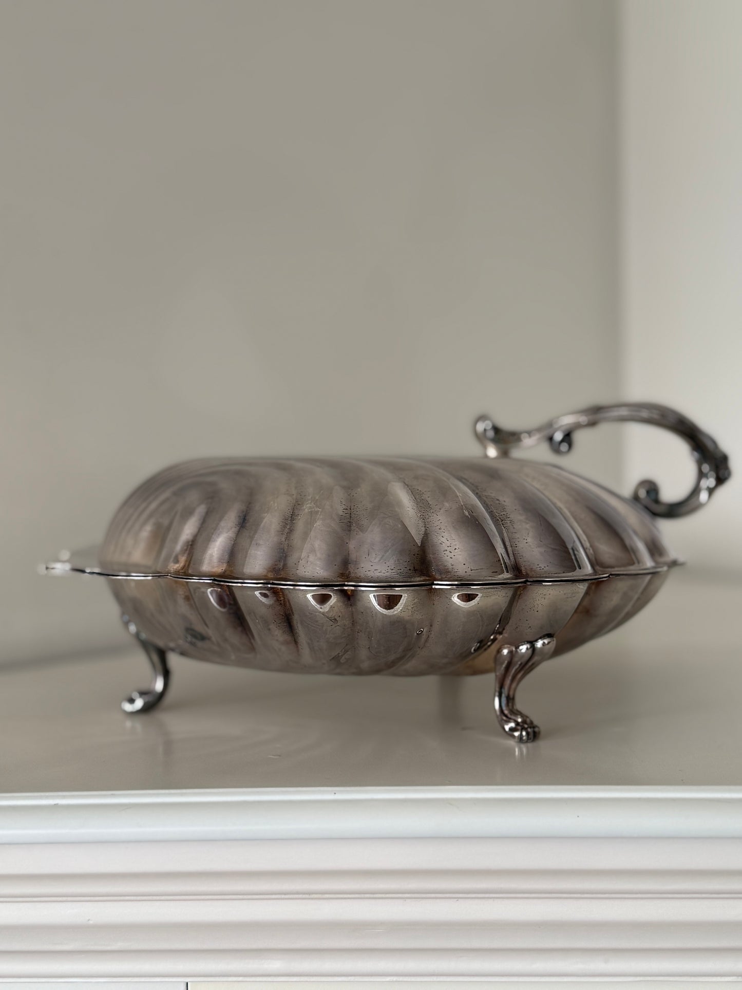 Vintage Silver-Plated XL Clamshell Serving Dish