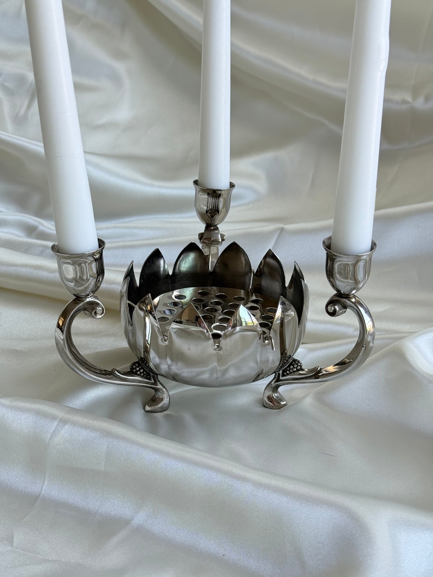 Vintage Silver Plated Floral Frog Candle Holder