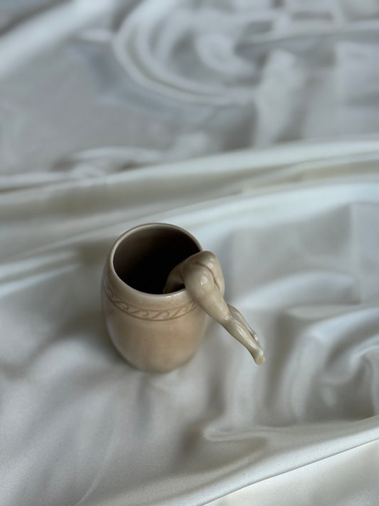 Vintage Ceramic Mug with Figurine Leg Handle