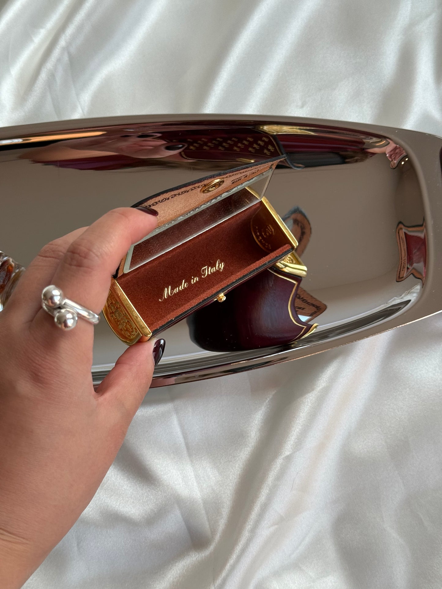 Vintage Italian Genuine Leather Lipstick Case with Mirror
