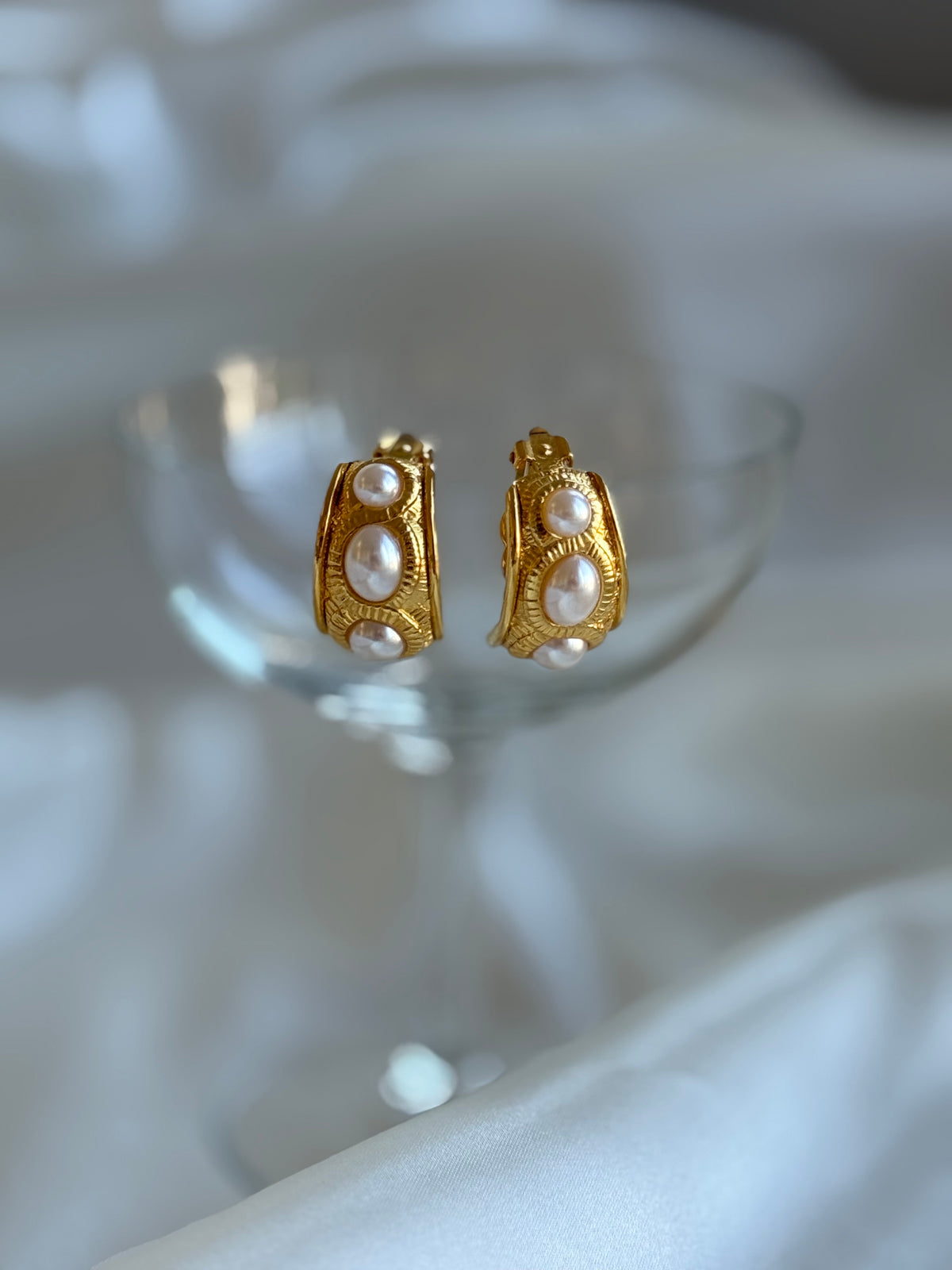 Vintage Faux Pearl Gold-Tone Clip-On Earrings