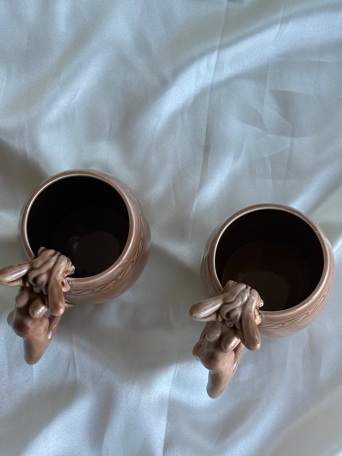 Vintage 1970s Japanese Ceramic Nude Woman Handle Mugs – Set of Two