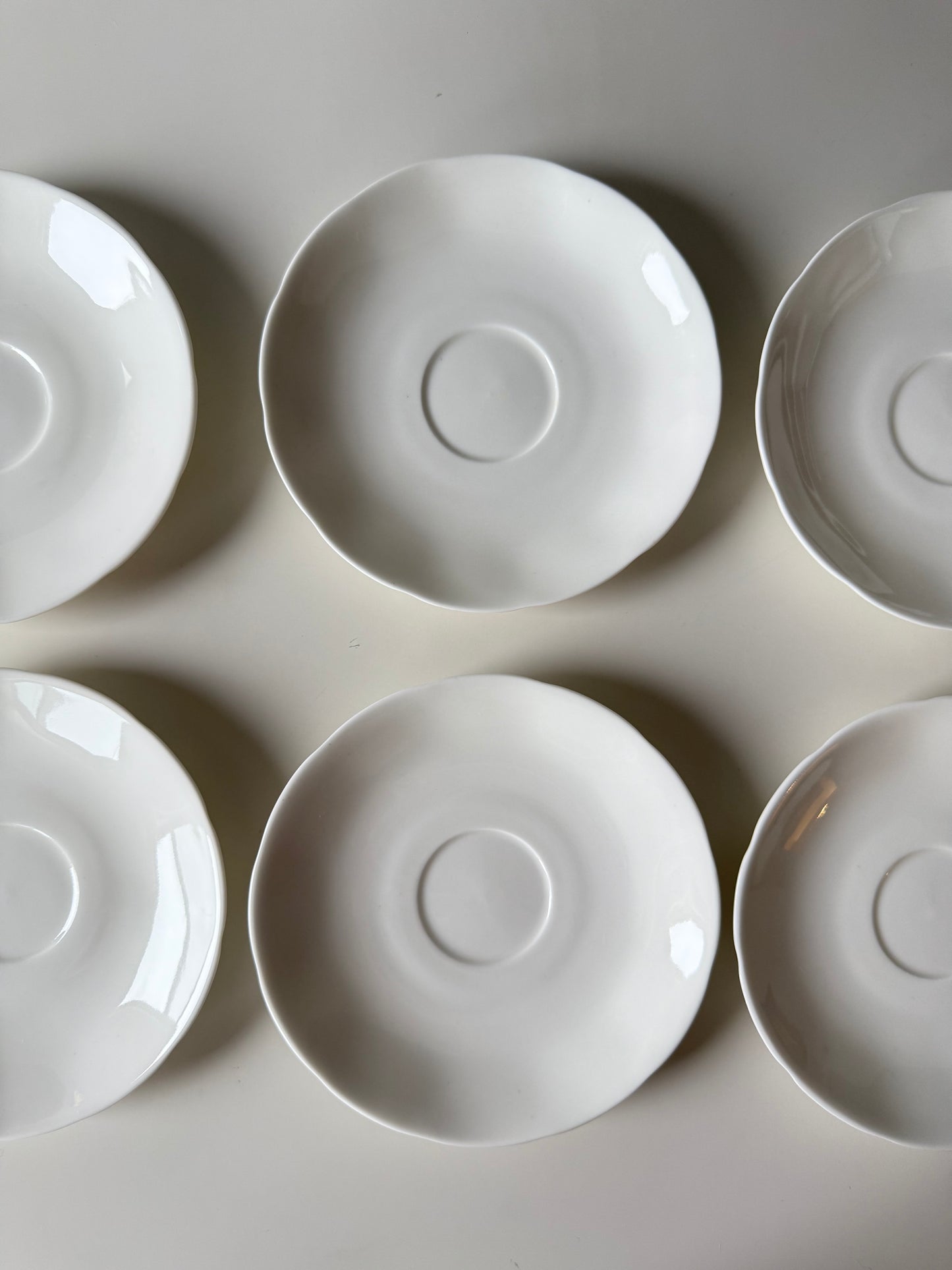 Set of 6 White Porcelain Cups & Saucers