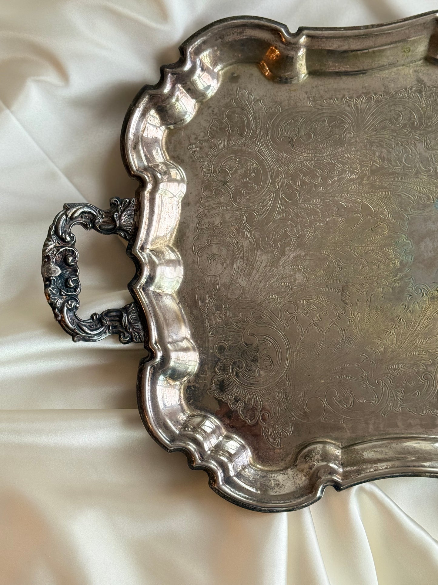 Vintage Ornate Silver-Plated Footed Tray