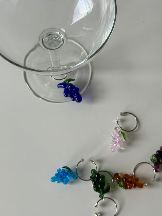 Glass Grape Wine Charms — Set of 6