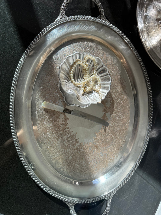Large Heavy Silver-Plated Tray with Handles