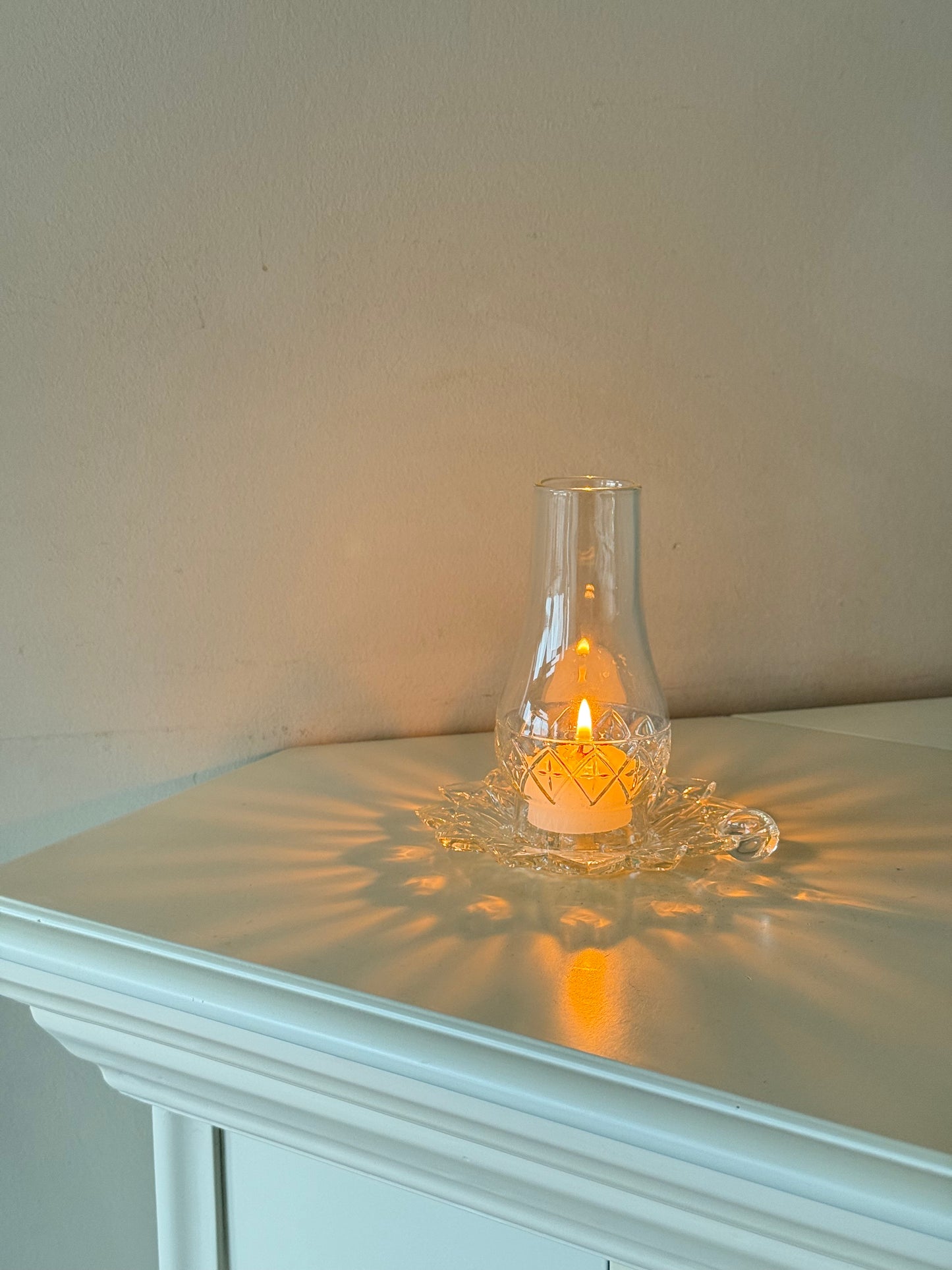 Vintage Glass Tealight Candle Holder with Chimney