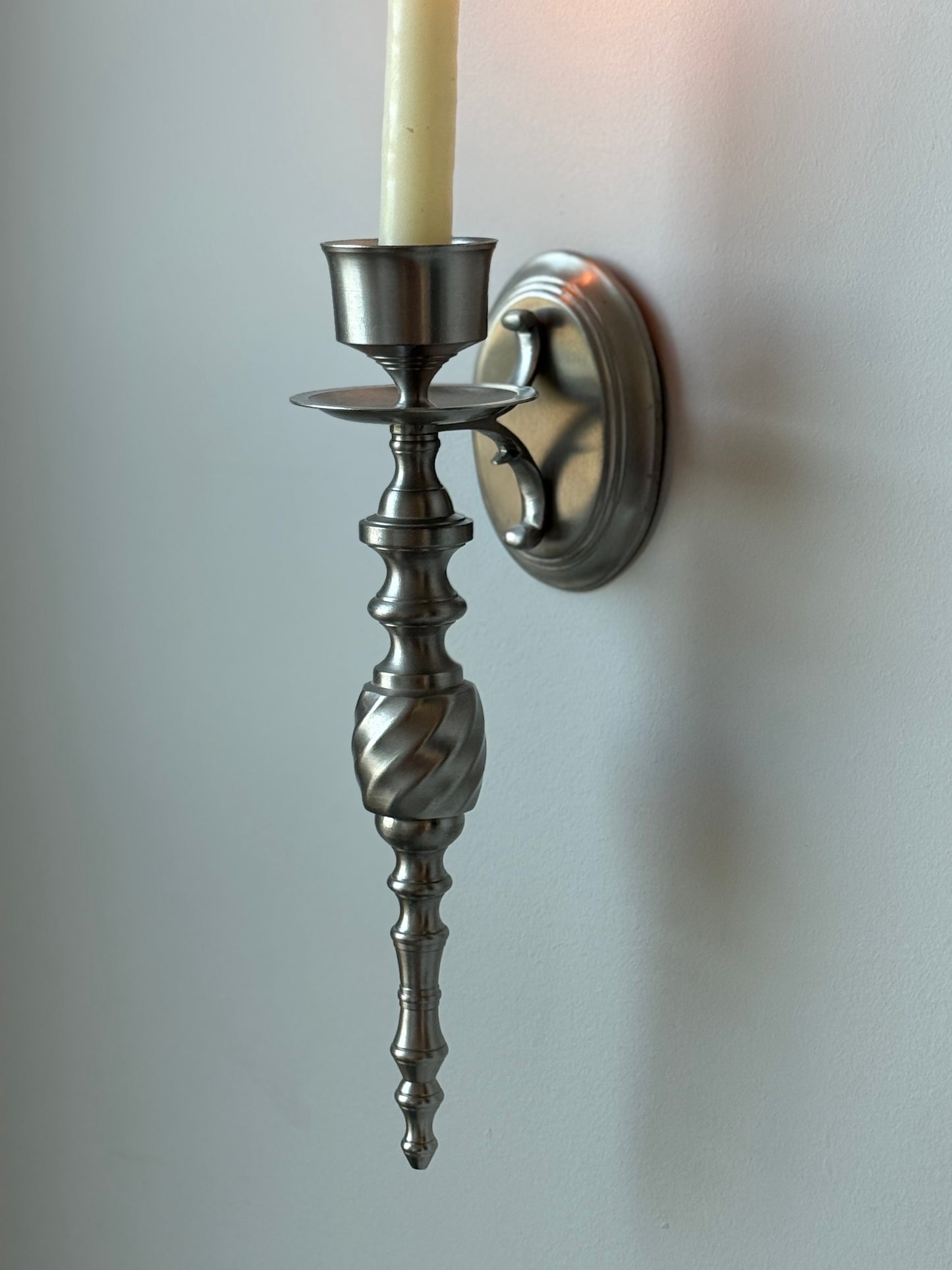 Pair of Silver-Tone Wall Candle Sconces