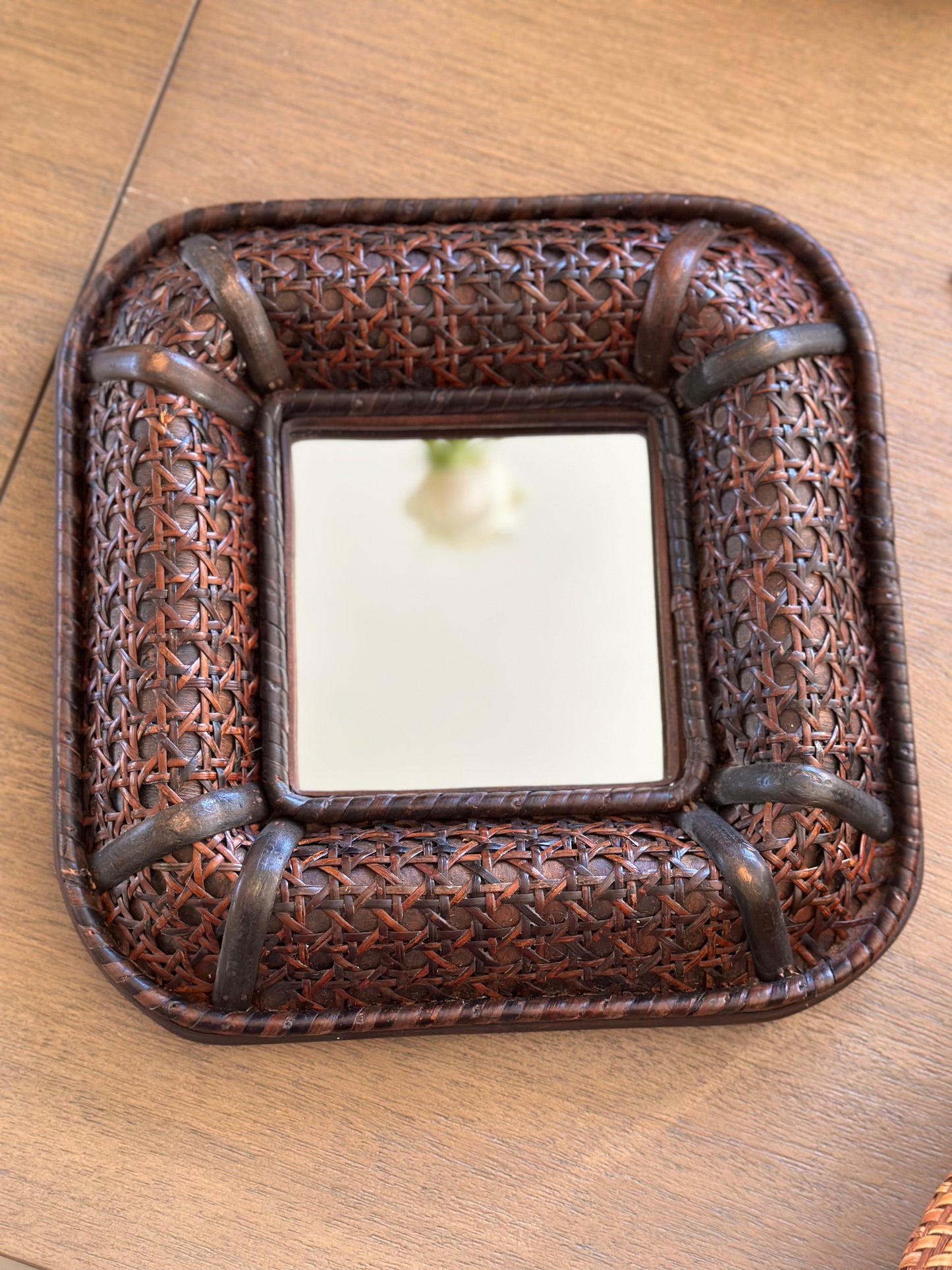 Square rattan mirror