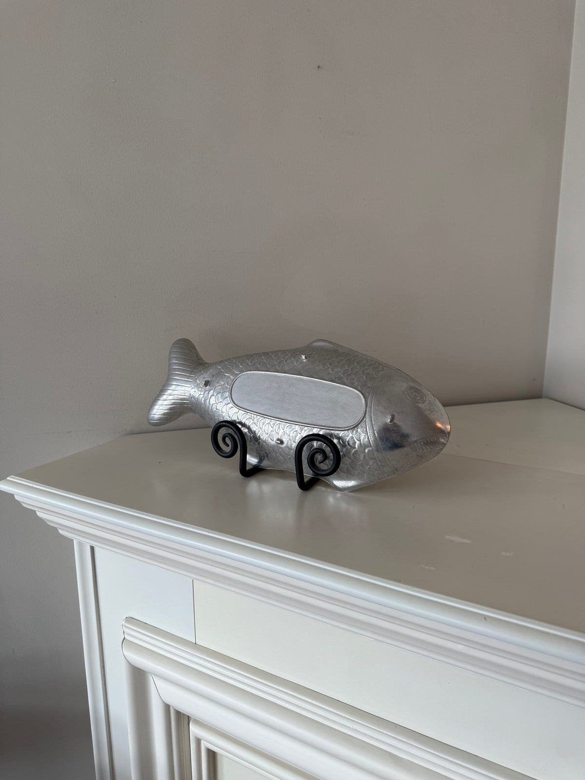 Vintage Large Aluminum Fish Serving Dish | Sculptural Coastal Tray | 15” × 7”
