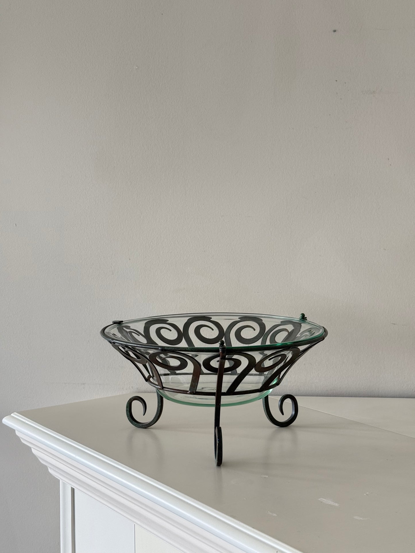 Scroll Metal & Glass Centerpiece Bowl