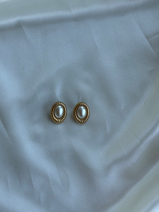 Vintage Pearl-Style Gold-Tone Stud Earrings