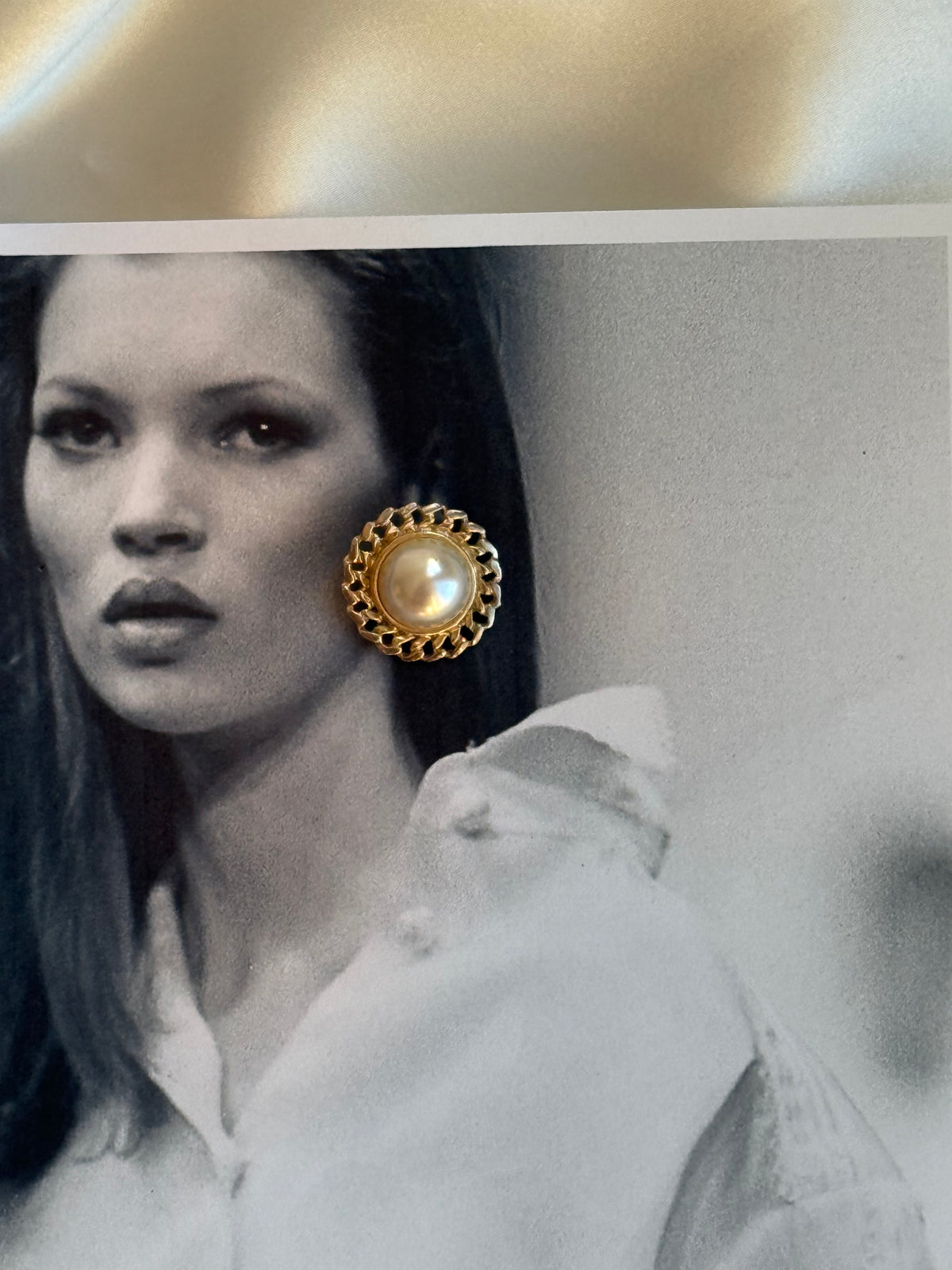 Vintage Faux Pearl & Gold-Tone Chain Clip-On Earrings