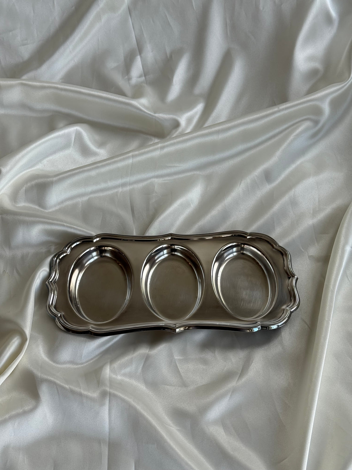 Vintage Silver Plated Triple Compartment Serving Tray / Jewelry Organizer
