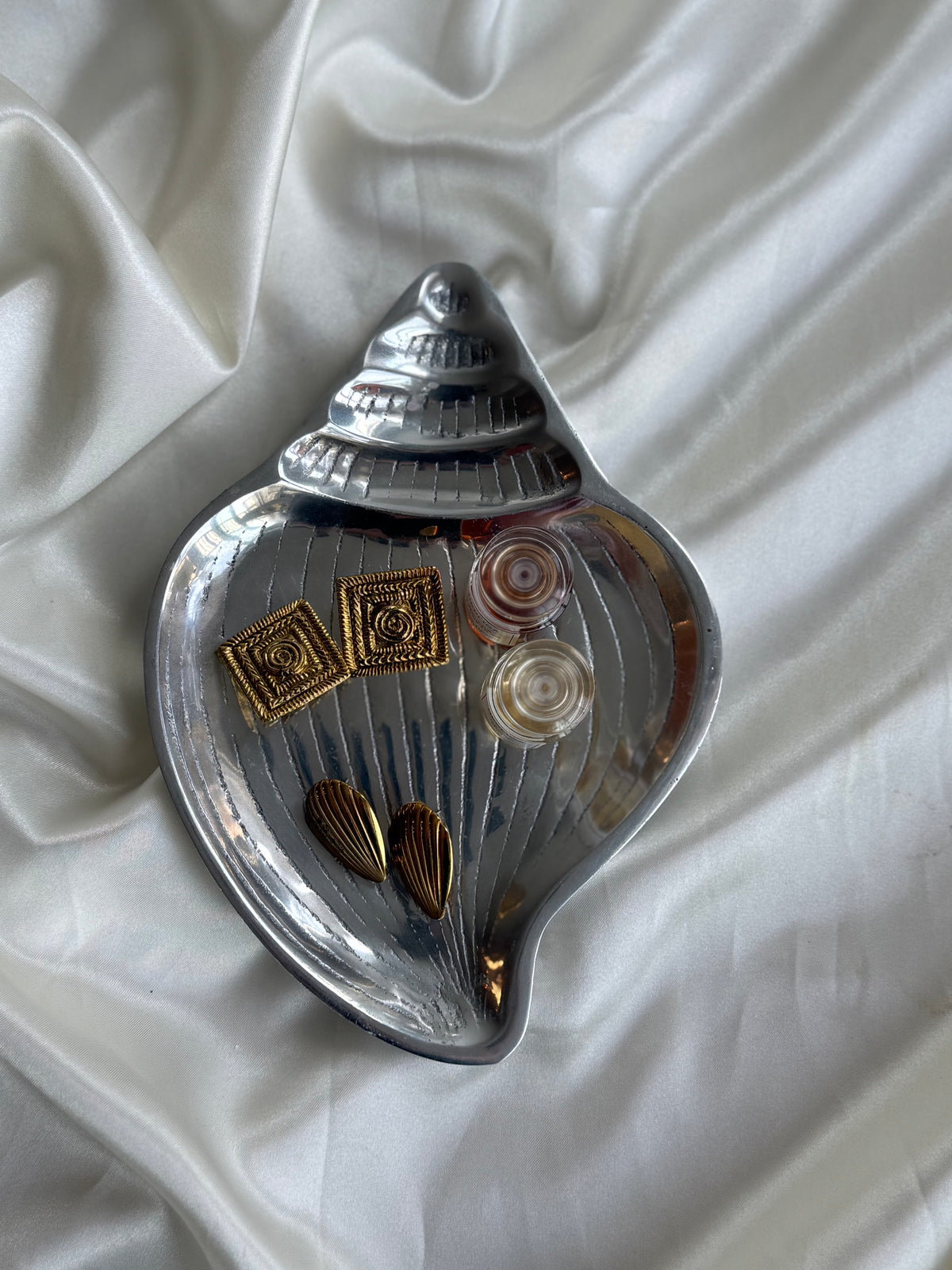 Vintage Silver Tone Conch Shell Trinket Dish