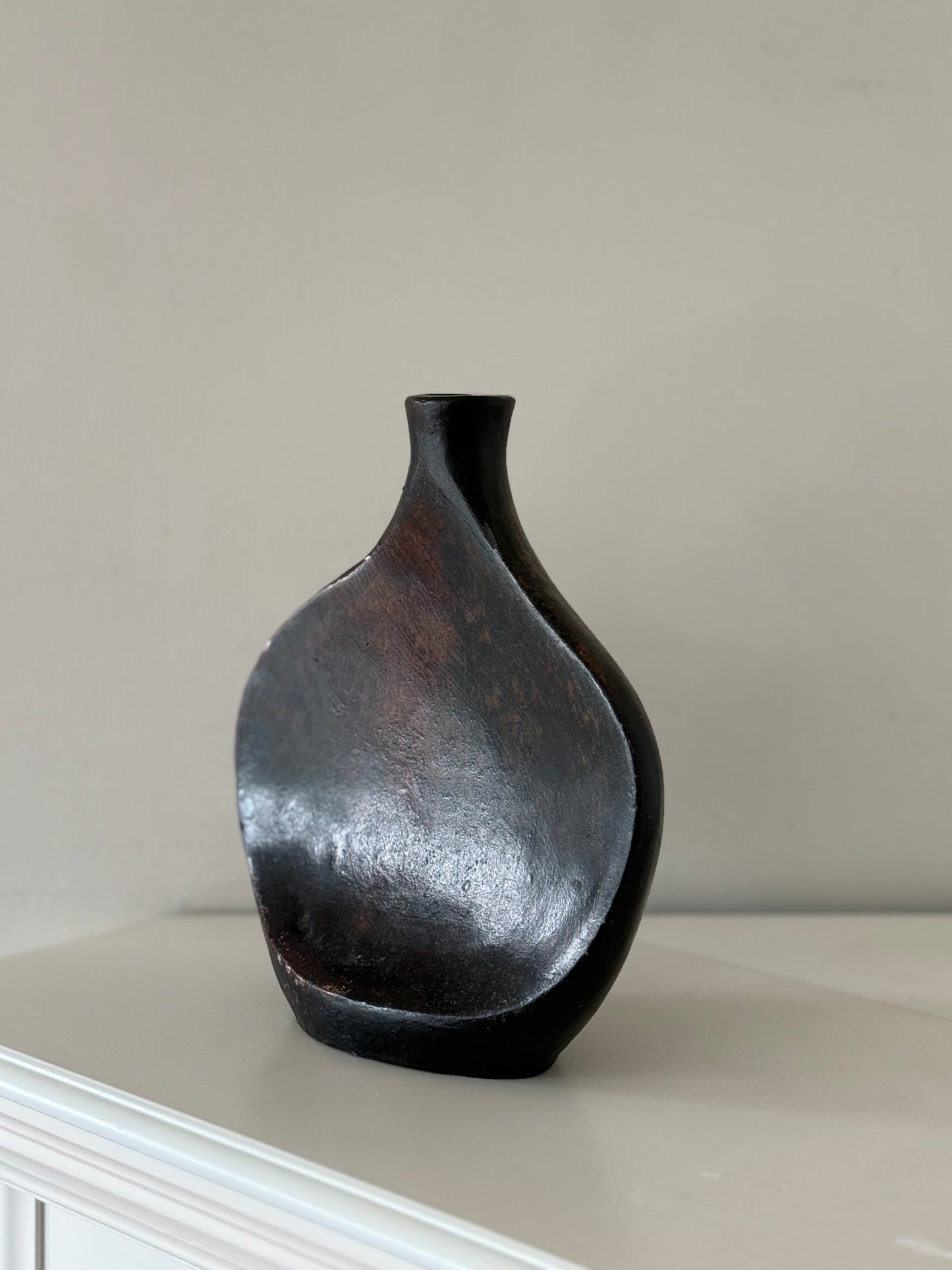 Vintage Mexican Sculptural Vase – Asymmetrical Flat Flask