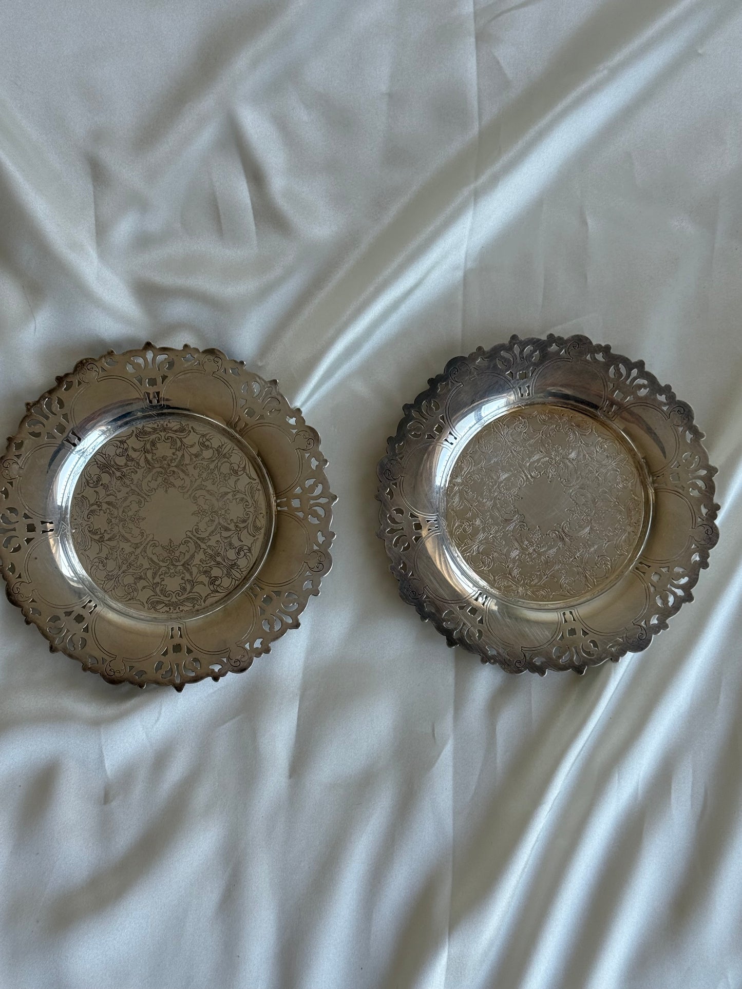Pair of Vintage Silver Plated Fisher Coasters / Candle Plates