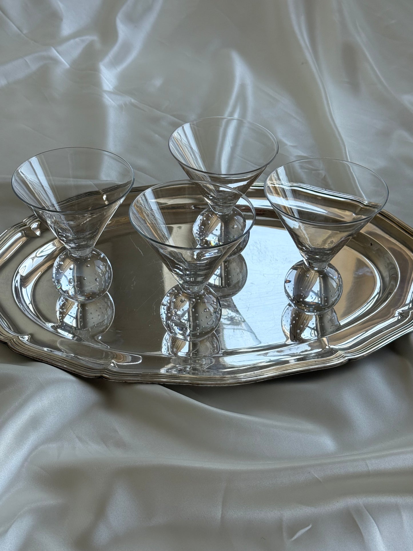 Set of 4 Vintage Bubble Stem Martini Glasses