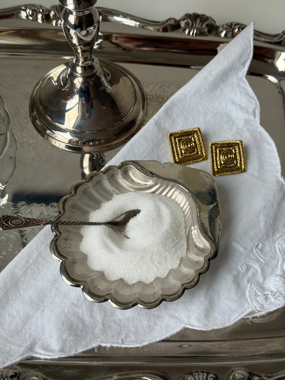 Vintage English Silver-Plated Shell Dish with Removable Glass Insert | Helios Plate