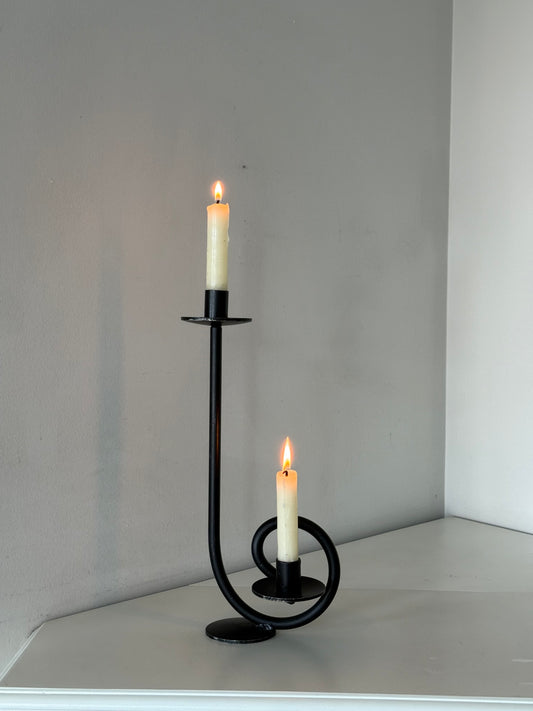Vintage Black Sculptural Double Candle Holder