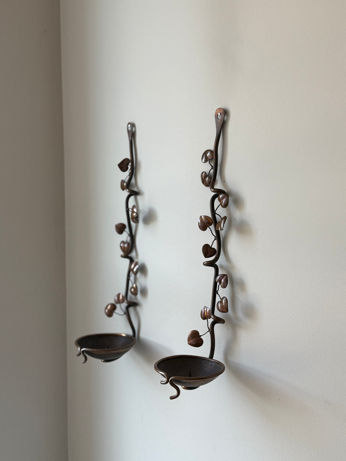 Vintage Handcrafted Botanical Vine Wall Candle Sconces – Pair