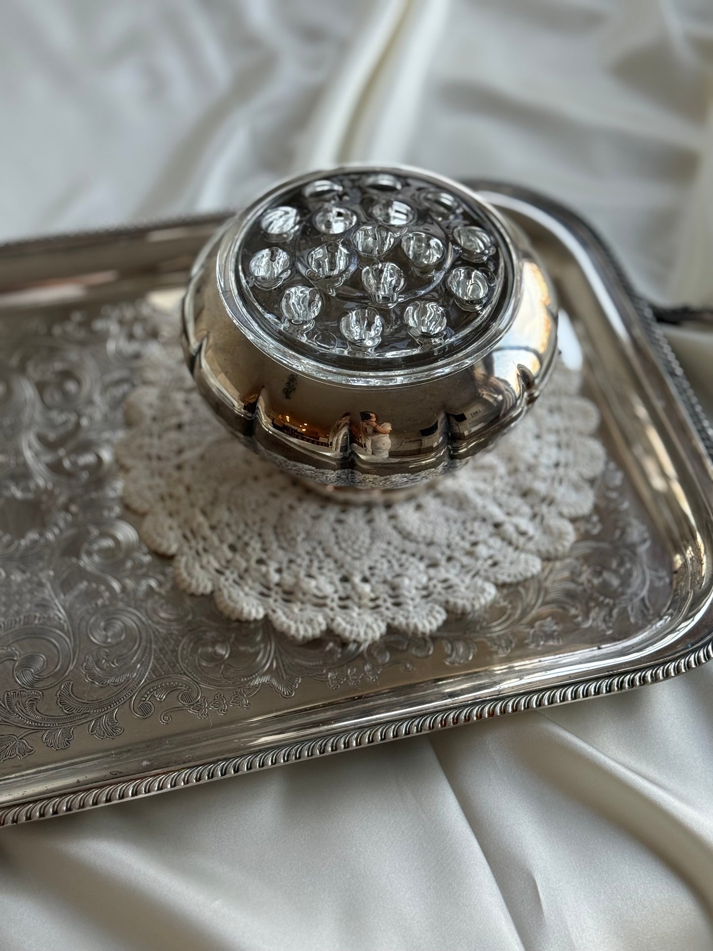 Silver-Plated Pedestal Flower Frog Vase